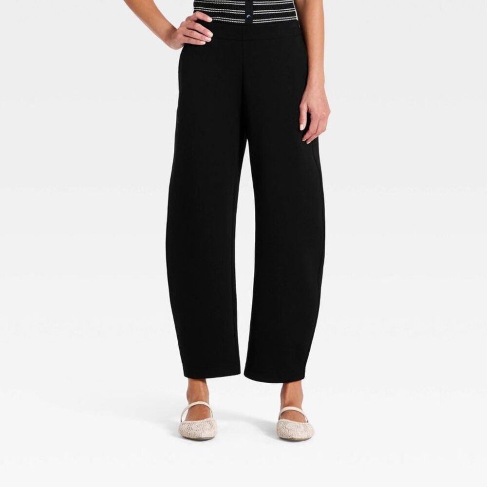 Women's High-Rise Ponte Barrel Pants - A New Day Black XS
